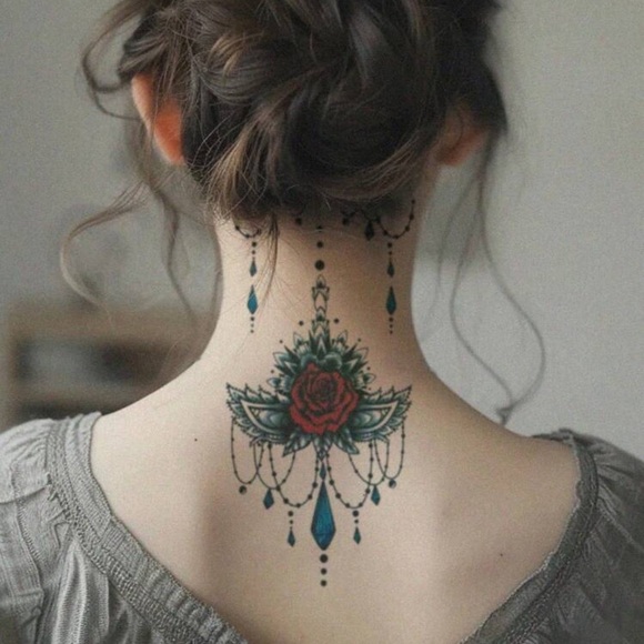 1pc Sexy Underboob Temporary Tattoo Sticker, Rose Flower & Gemstone Pattern - Picture 2 of 4